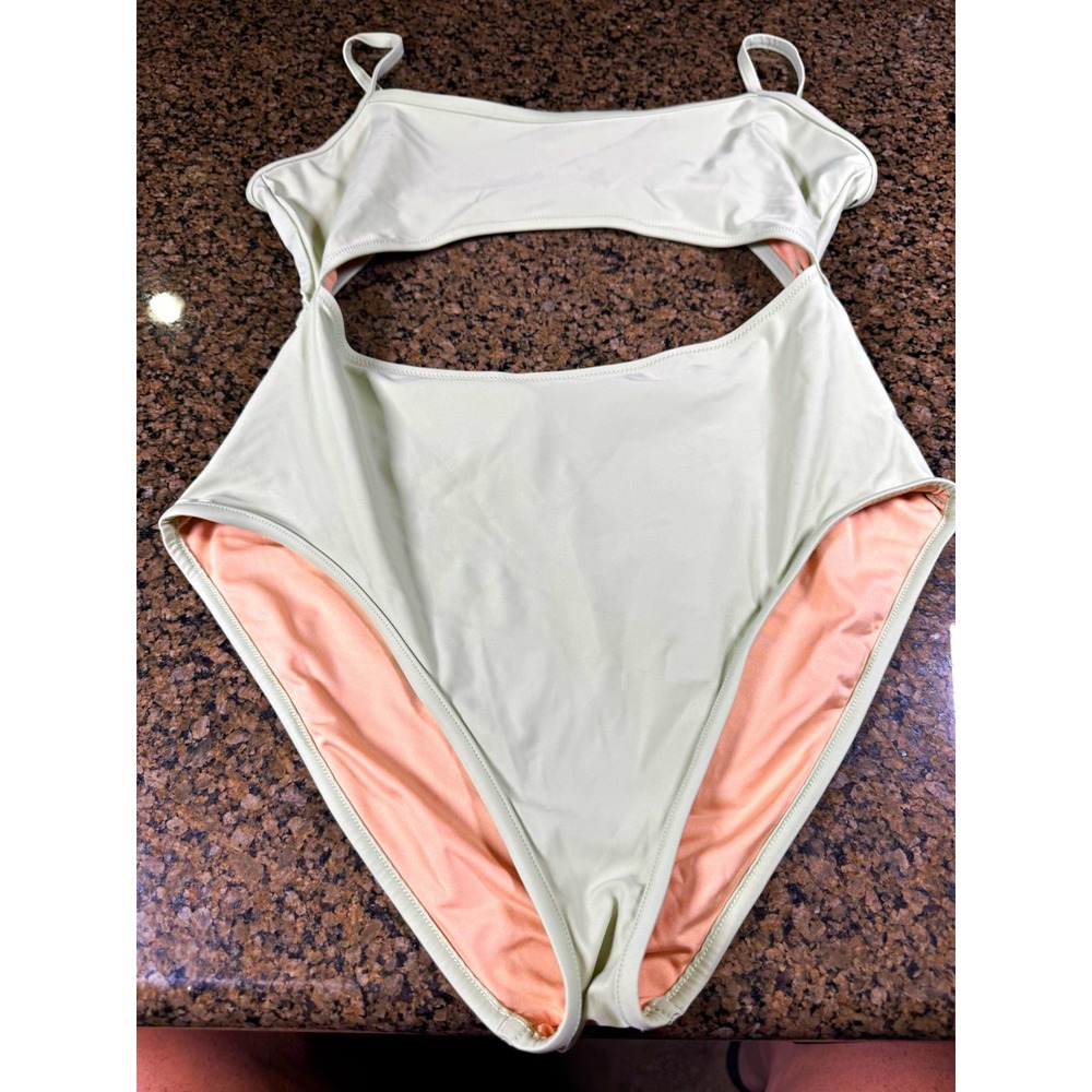 Madewell Green Cut Out Lined Stretch High Cut One Piece Swimsuit EUC Size L 0222